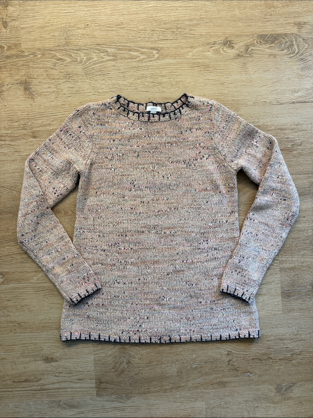 Vintage J. Jill Pink Speckled Crewneck Sweater with Black Trim